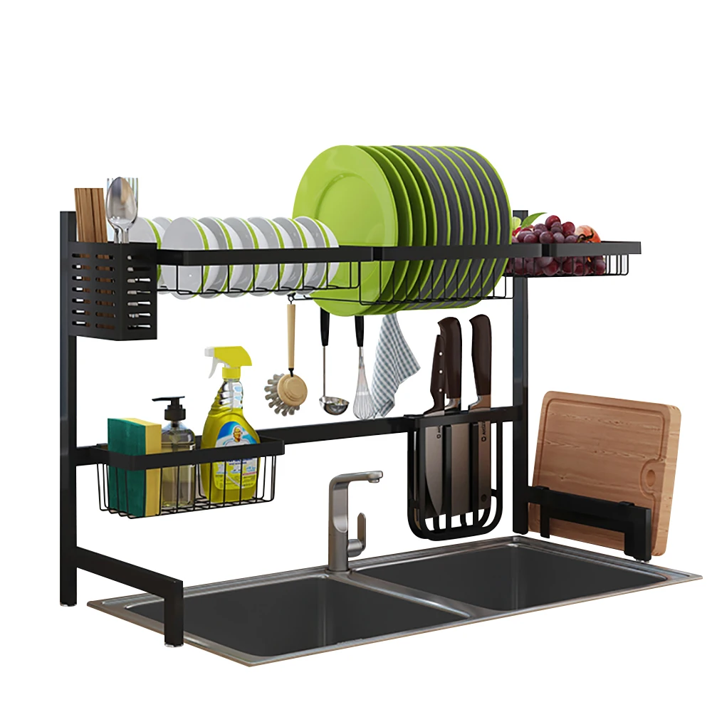Hot Selling Style Kitchen 2 Tiers 85cm/35.8in Stainless Steel Kitchen Dish Utensil Storage Over Sink Dish Drainer Sink Rack
