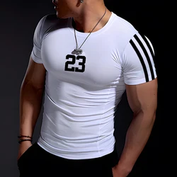 Mode Heren Zomer Casual Comfortabele Strakke T-Shirt Sport Gym Sportkleding Sneldrogende Ademende T-Shirt