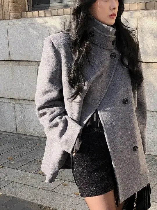 

Двубортное шерстяное пальто с воротником-стойкой в стиле ретро Briti, женская шикарная универсальная верхняя одежда с лацканами, зимнее длинное пальто све