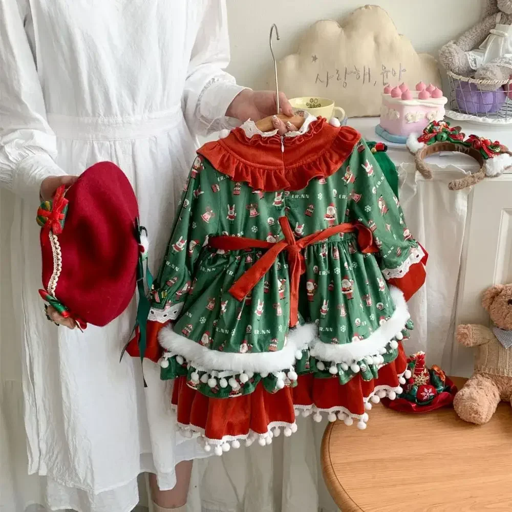 2025 Children Christmas Dressses Toddler Girls Spanish Lolita Princess Red Dress Kids Kawaii Gowns Baby Luxury Birthday Frock