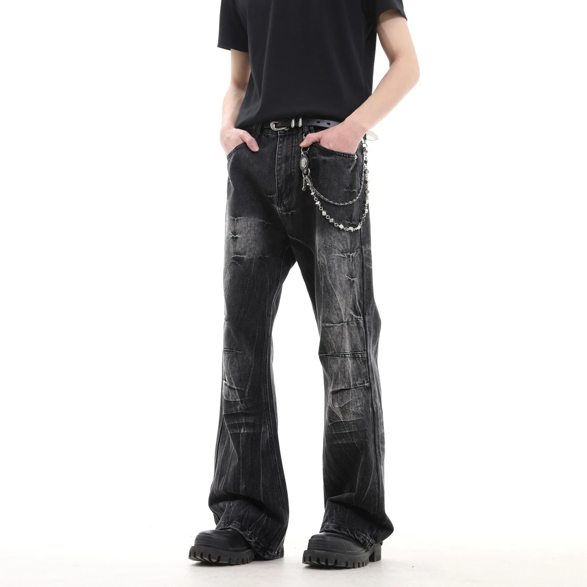 

Ретро-джинсы с узором «Молния» в американском стиле, плиссированные, с легким расклешением, прямые, облегающие, для мужчин и женщин