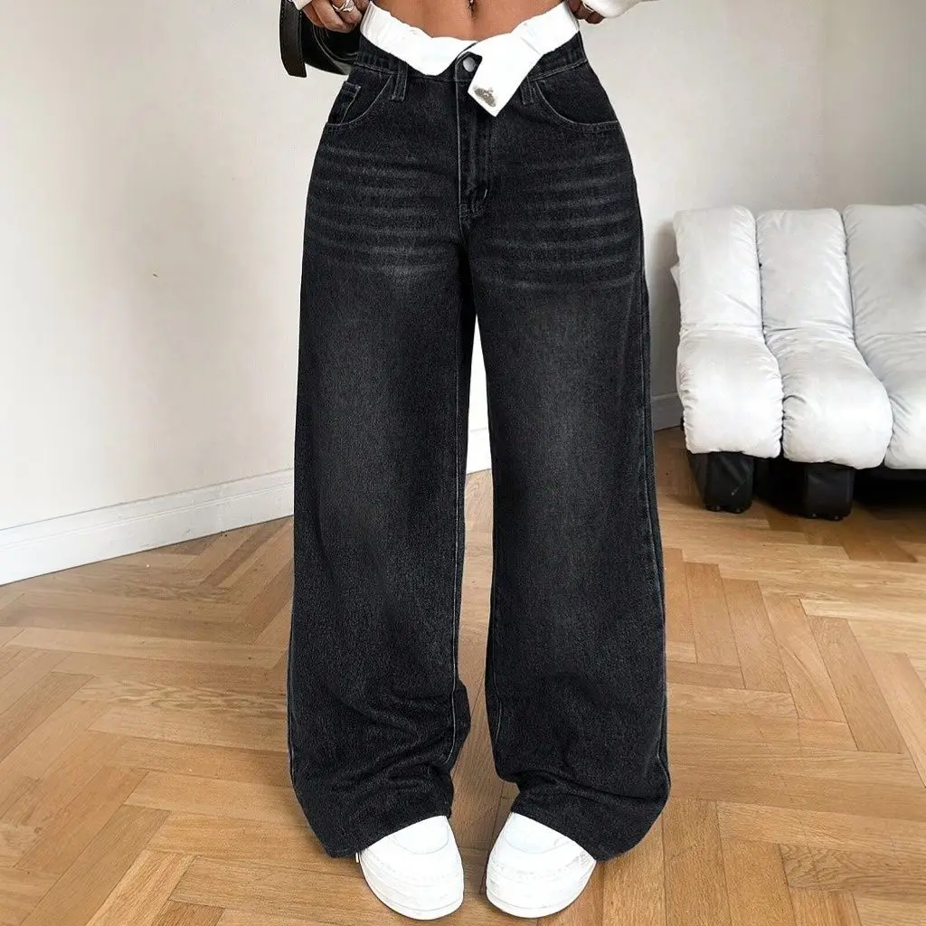 Womens Fashion Low Waist Wide Leg Jeans Sexy Flare Denim Pants Loose Fit Comfort Casual  Women's pants baggy jeans Y2k clothes
