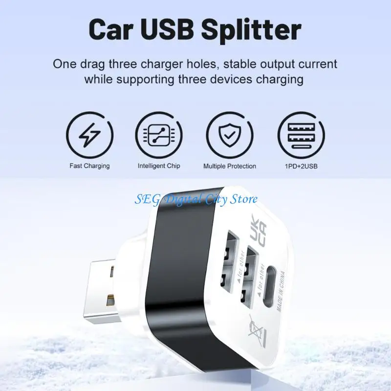 

U75B Car USB Charging Extender 3 Port Extended USB Splitter Extender Accessories
