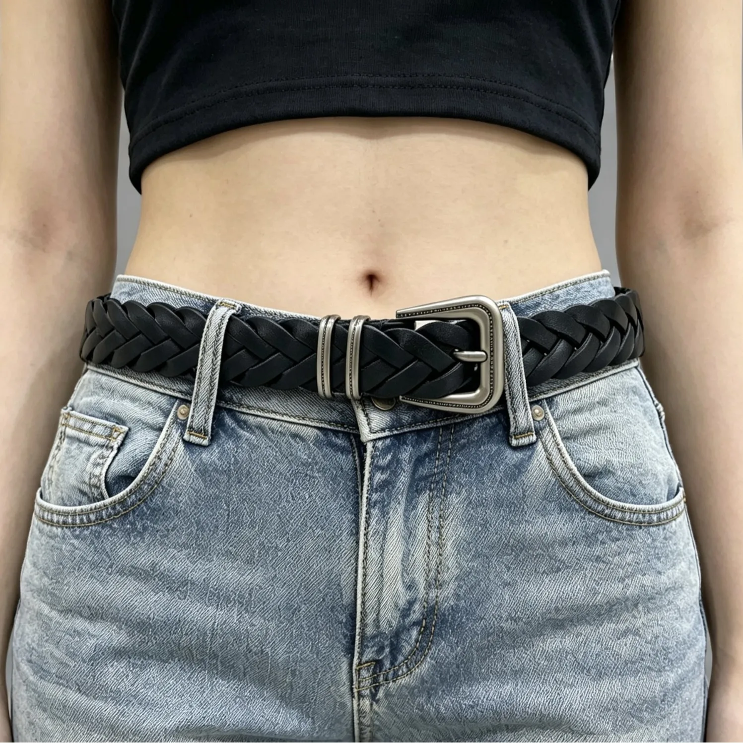 026 New Women's Genuine Top-grain Leather Fashion Braided Belt, No-hole Handmade Versatile Ladies Waist Belt