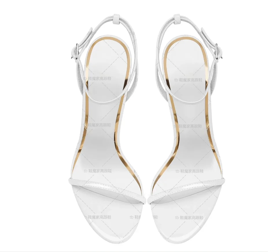 Summer straight buckle with round toe white patent leather 12cm sexy high heels women's slim heels fashionable sandals