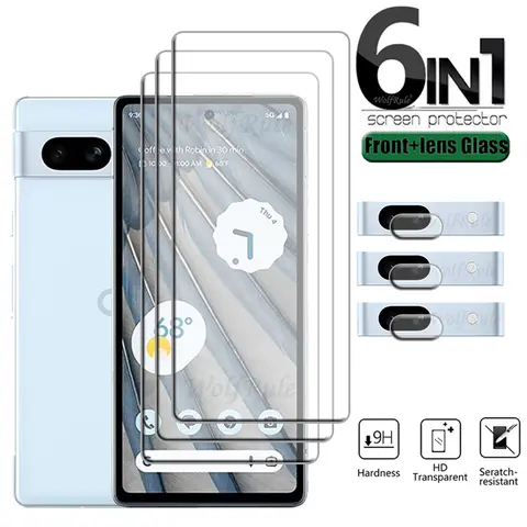 6-in-1 For Google Pixel 7A Glass For Pixel 6 7 6A 7A Tempered Glass 9H HD Clear Screen Protector For Google Pixel 7A Lens Glass