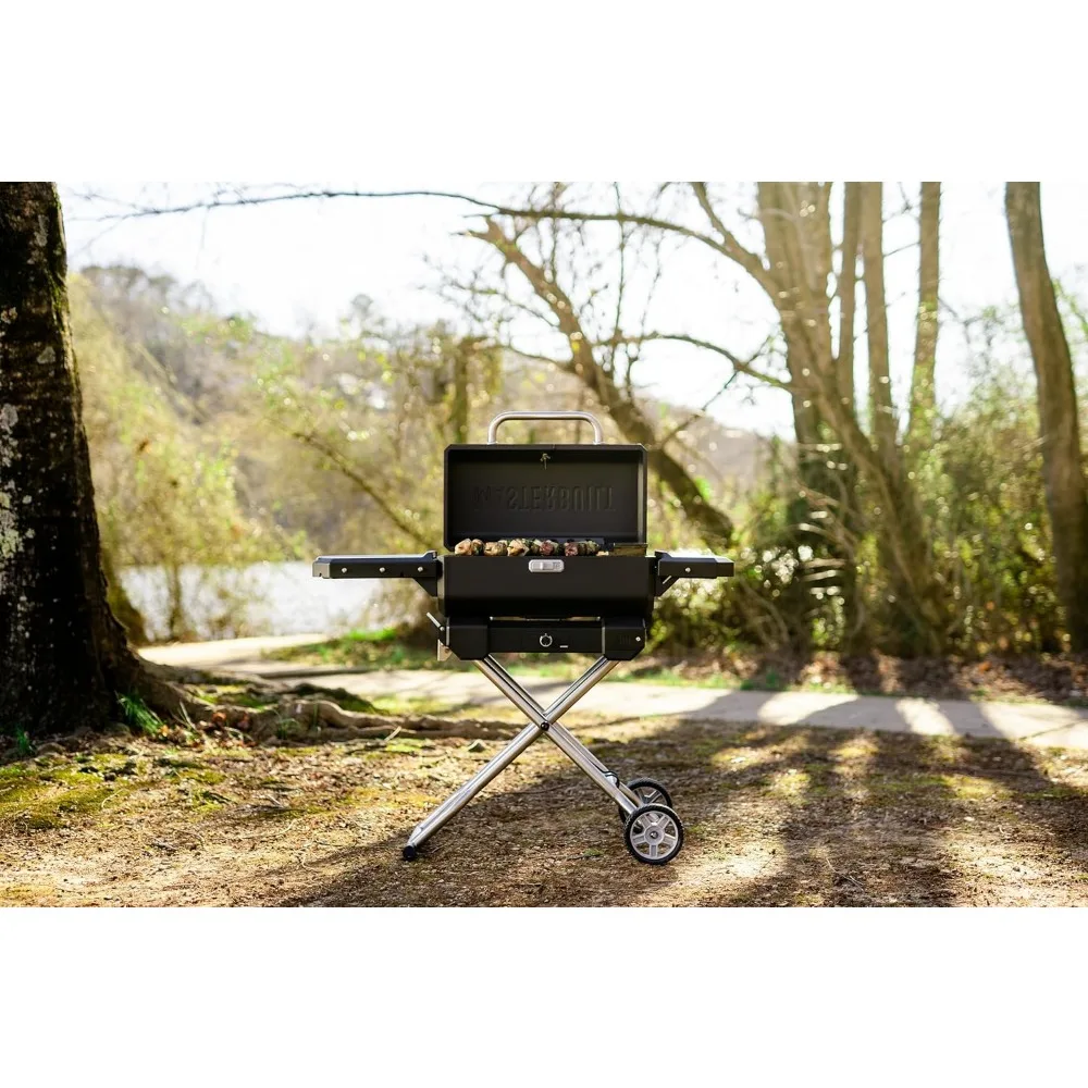 Grill à Charbon Électrique Portable avec Contrôle de Température Analogique, Chariot Pliable et Cuisson à 200