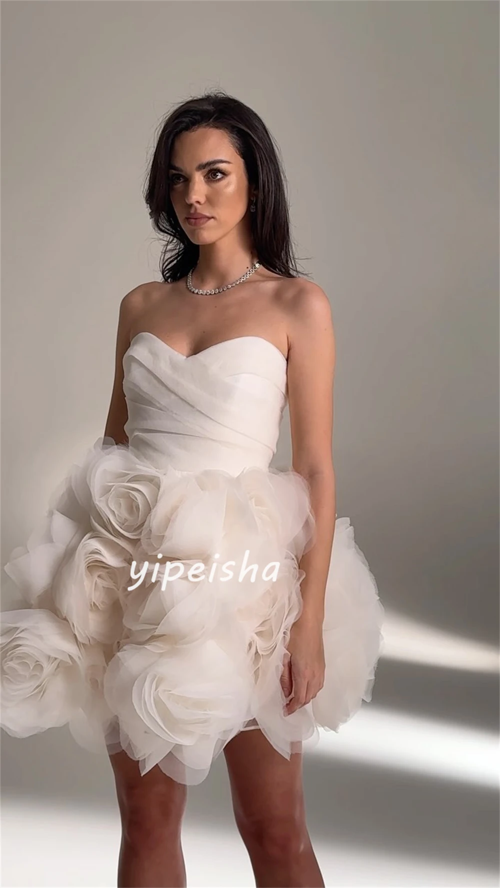 Jersey Flower Ruched Party A-line Sweetheart Bespoke Occasion Gown Mini Dresses