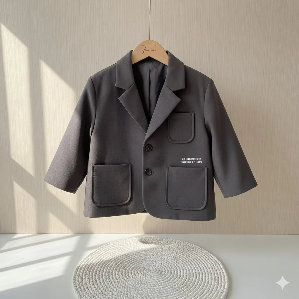 

Детская одежда SeasonSea, осень-зима 2026, новый детский костюм серого цвета в стиле ретро, куртка, пальто для мальчиков, пальто в британском стиле, топы