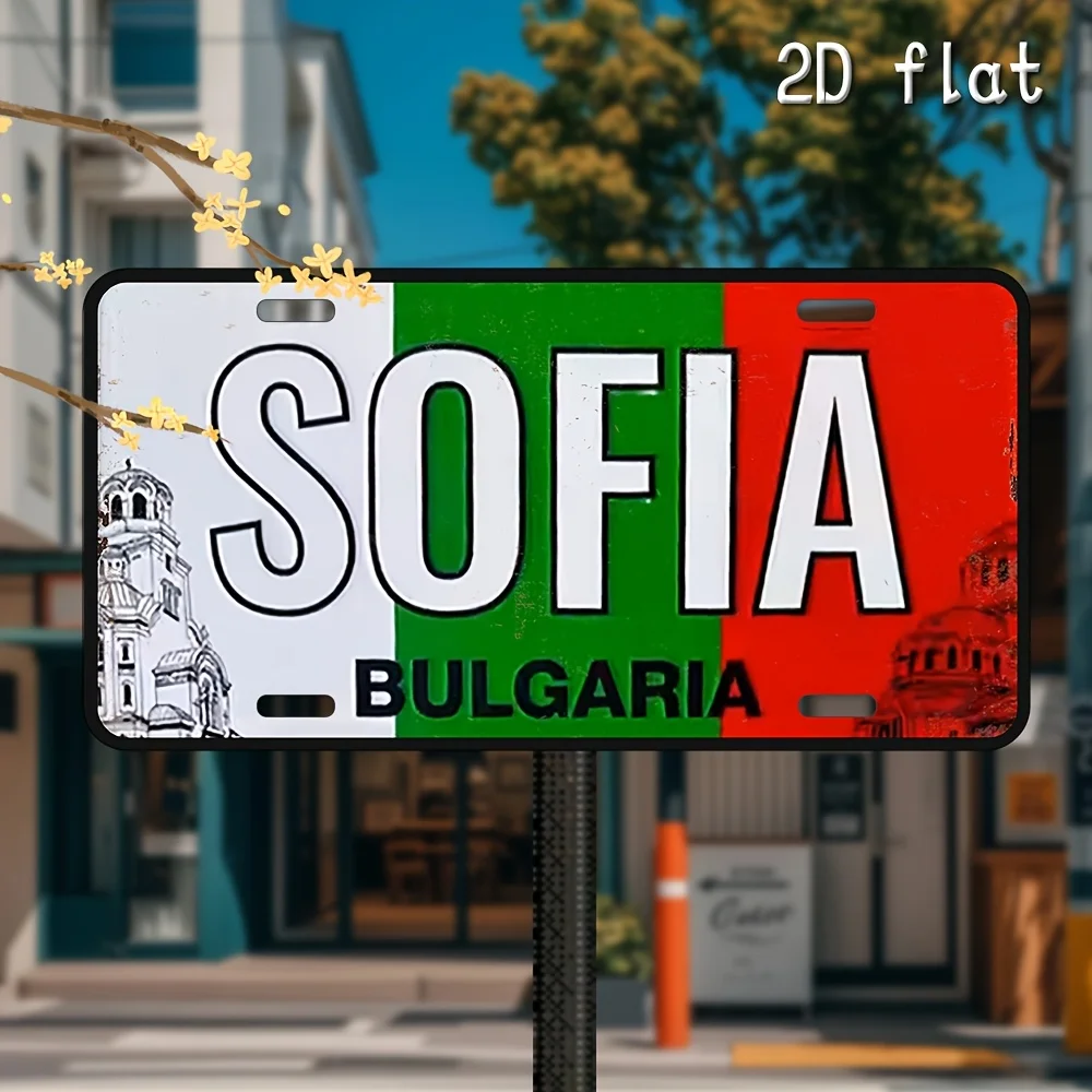 Letrero de metal - Decoración de pared de aluminio resistente al agua y duradera "Sofia Bulgaria" para el hogar, garaje, cafetería, restaurante, bar Fácil instalación
