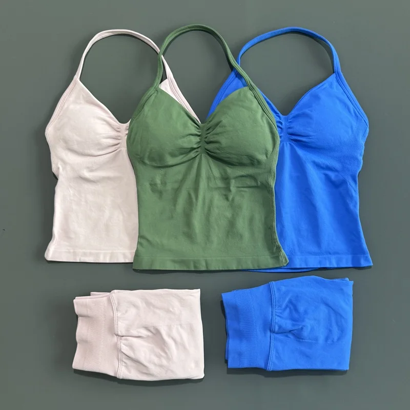 2 قطعة HISTELLO مجموعة رياضية النساء سلس عالية الخصر طماق الخطوط الطويلة Strappy أعلى تجريب الزي اللياقة البدنية أكتيفيوير رياضة ملابس رياضية لليوجا