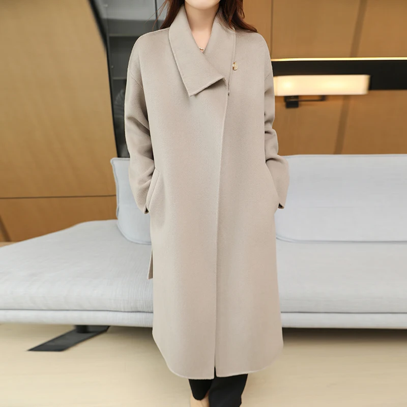 Ladies' 100% Cashmere Thick Double-Sided Long jacket, Classic and Multifunctional, Fashionable And Suitable For Business