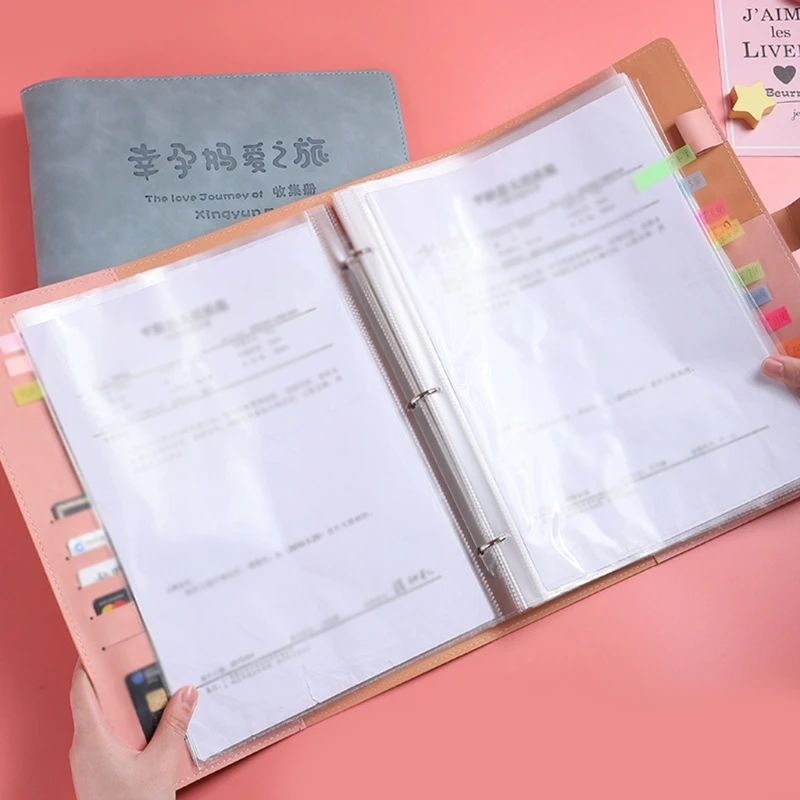 Carpeta archivos hojas sueltas con cierre a presión en forma con 10 bolsillos transparentes