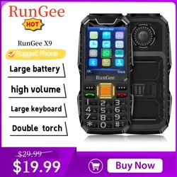 Rungee x9 견고한 휴대폰 GMS, 듀얼 SIM 듀얼 LED 토치, 대용량 구형 휴대폰, 강한 빛 손전등