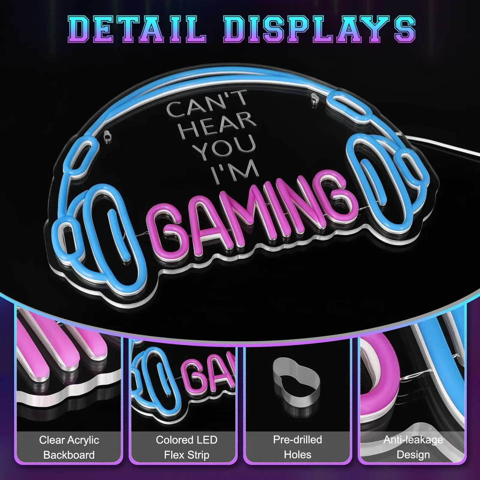 Imagem -02 - Gaming Headconjunto Neon Sign Grande Brilhante Dimmable Led Game Headphone Luz Usb Powered Lightup Gamer Zone Wall Art Decor