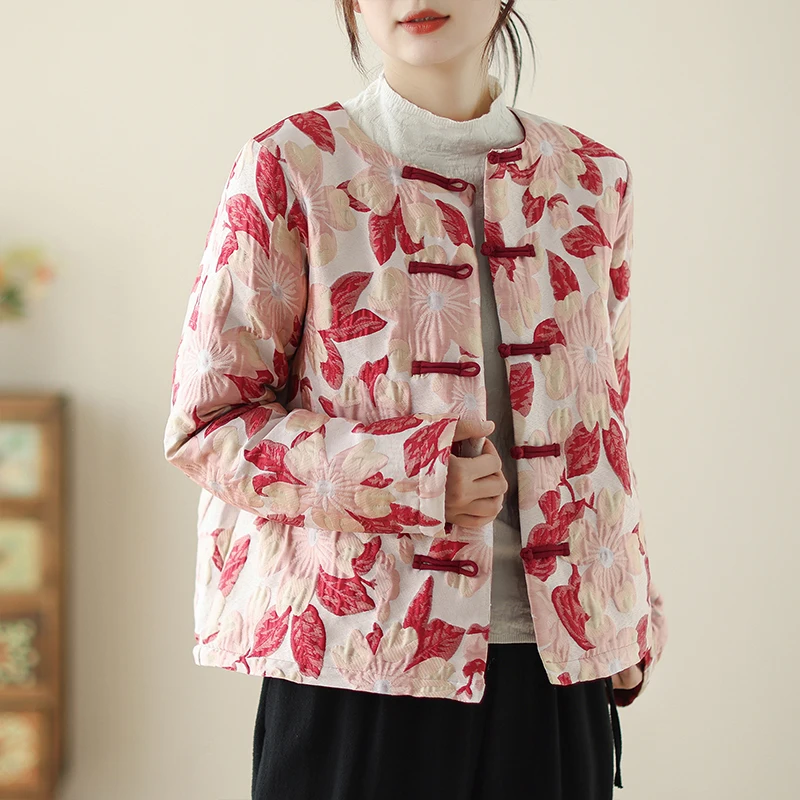 Chinesischer Sle Ort-Mantel aus lockerer Baumwolle mit besticktem Rand, warmer, leichter, verdickter Baumwollmantel, süßes Sle Long Sve Top