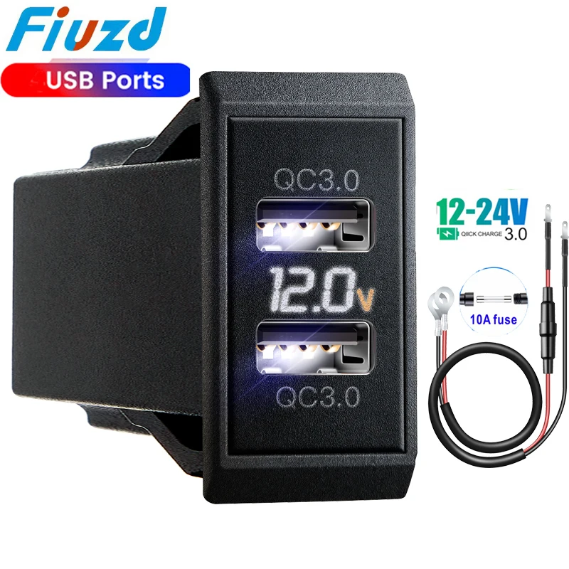 12V Dual USB Car Charger Socket QC3.0 Fast Car Charger With Voltage Digital Display Intelligent Shunt Power Outlet