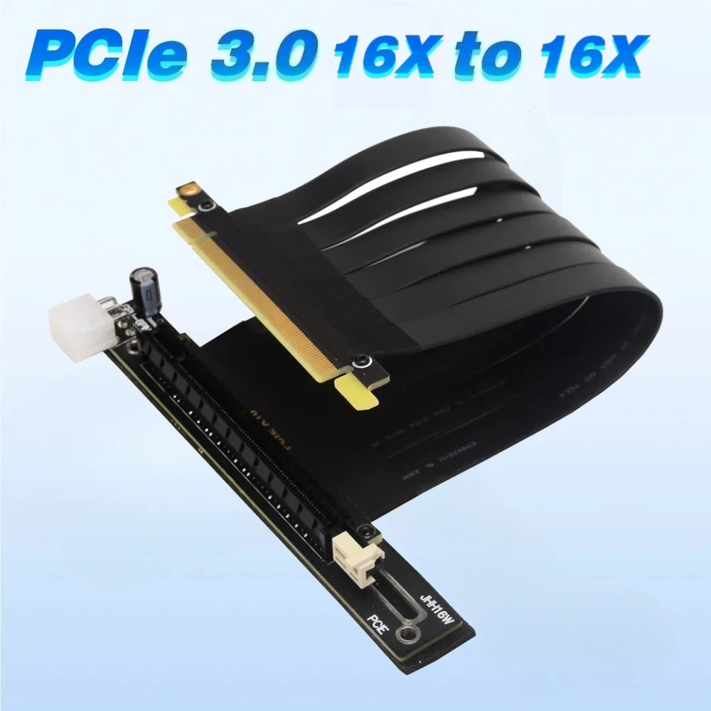 

PCI Express 90-градусный прямоугольный удлинительный кабель PCIe 3,0 x 16 x 16, 6-контактный источник питания, удлинитель ленты для графики, вертикальный