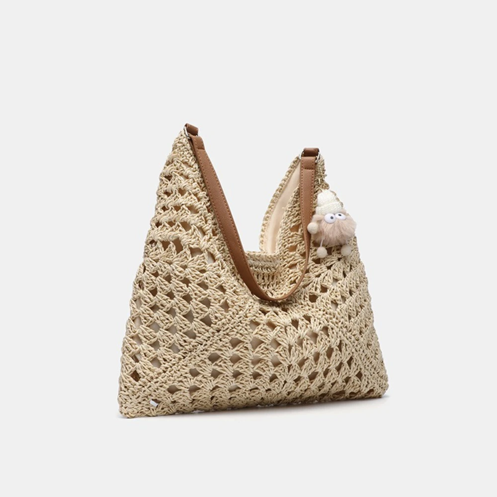 Тканая сумка большой вместимости, новинка 2025, летняя модная тканая сумка на одно плечо, тканая сумка для пляжного отдыха, отдыха, поездок на работу, сумка-тоут