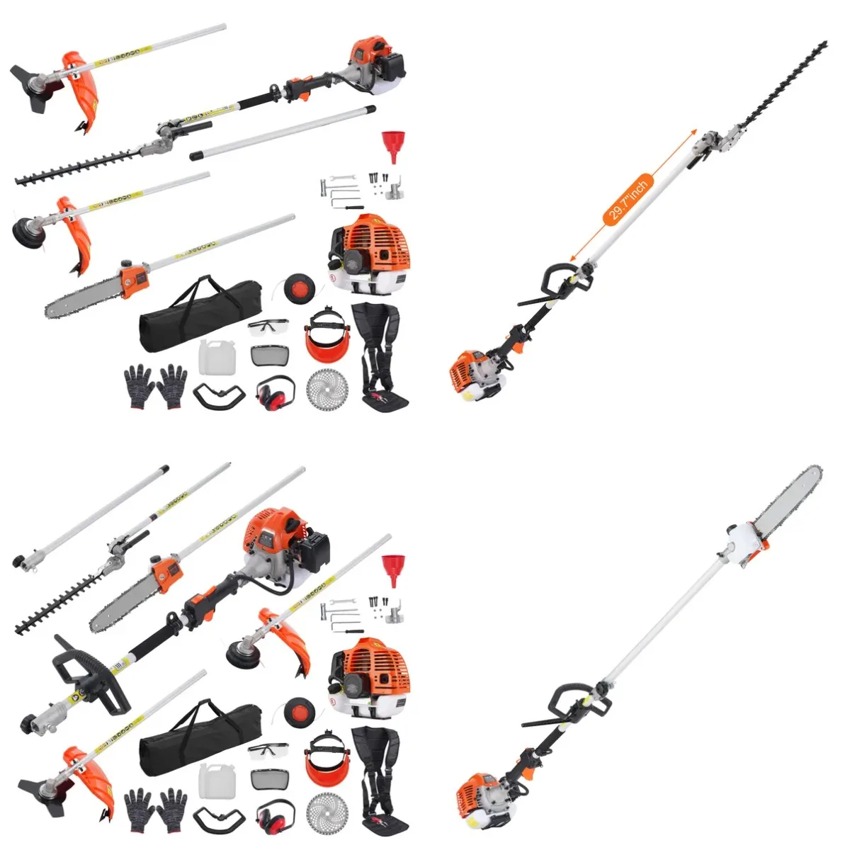 33CC 6-in-1 Multi-Functional Trimming Tools, Gas Hedge Trimmer, Weed Eater, String Trimmer, Brush Cutter, Edger, Pole Saw Chains