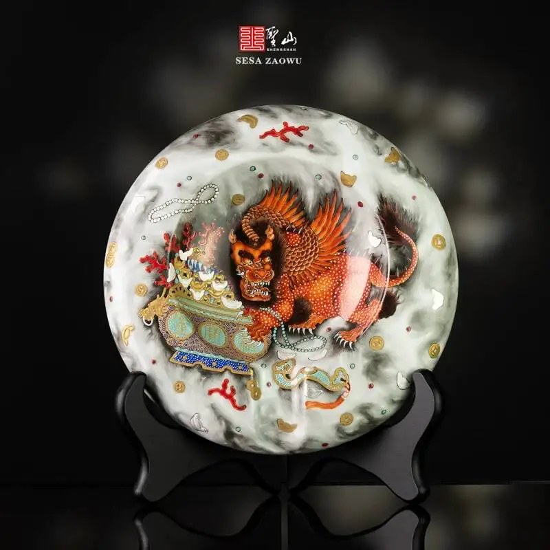 Holy Mountain Jingdezhen Pastel Color Flying Pixiu Treasure Bowl Ceramic Ashtray High-End Cigar Jar Ornament