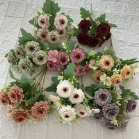 2PCS 30CM European 5-fork Artificial Flower Home Living Room Tea Table Decoration Rose Flower Wedding Decoration Silk Flower