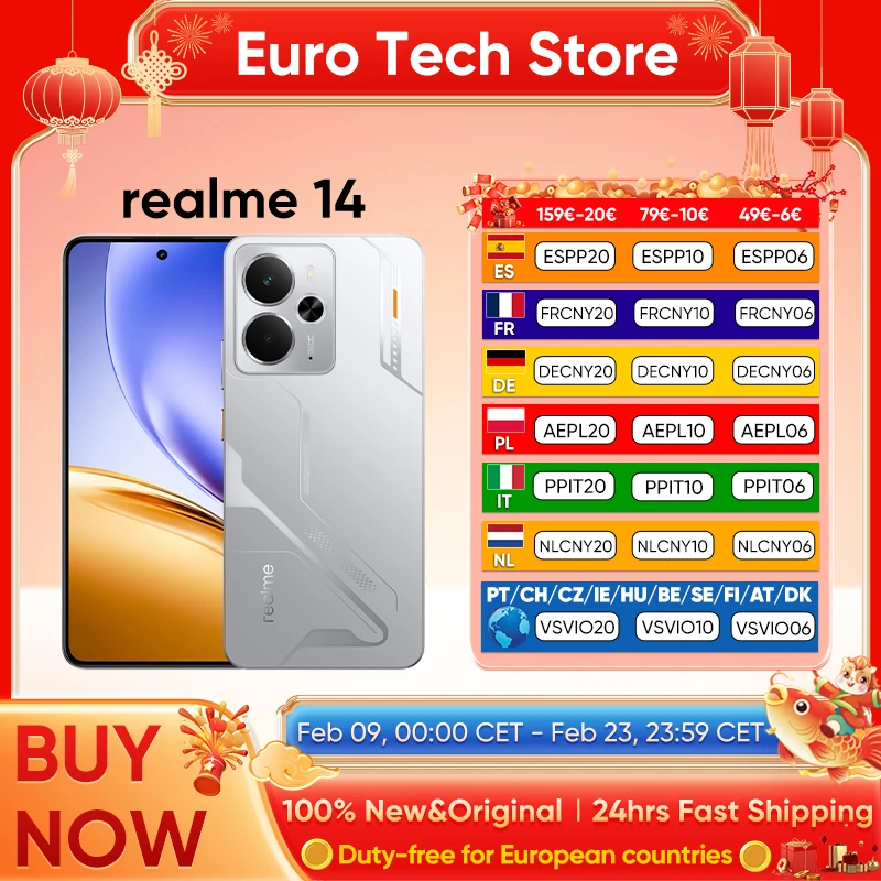 Smartphone realme 14 5G, Snapdragon 6 Gen 4, écran AMOLED Esports 6,67'' 120Hz, batterie Titan 6000mAh, charge 45W, IP69
