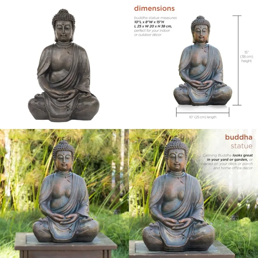 

Tall Indoor/Outdoor Meditating Budda Statue, Tabletop Garden Decor, Bronze