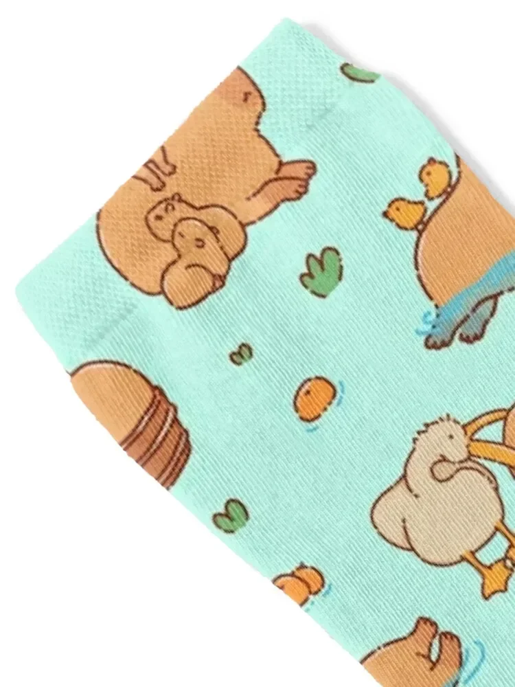 Cute capybara art, illustration seamless pattern Socks new year cartoon Luxury Woman Socks Men's