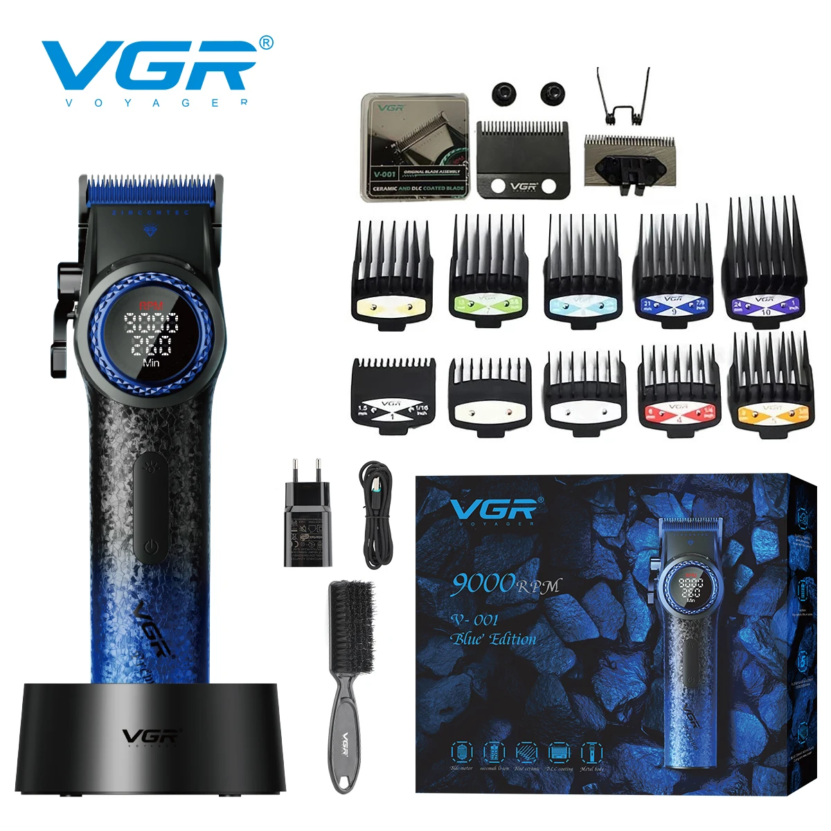 VGR Hair Clipper Brushless Motor 9000 RPM Hair Clipper Electric Hair Cutting Machine Cordless Metal Shell Clippers for Men V-001