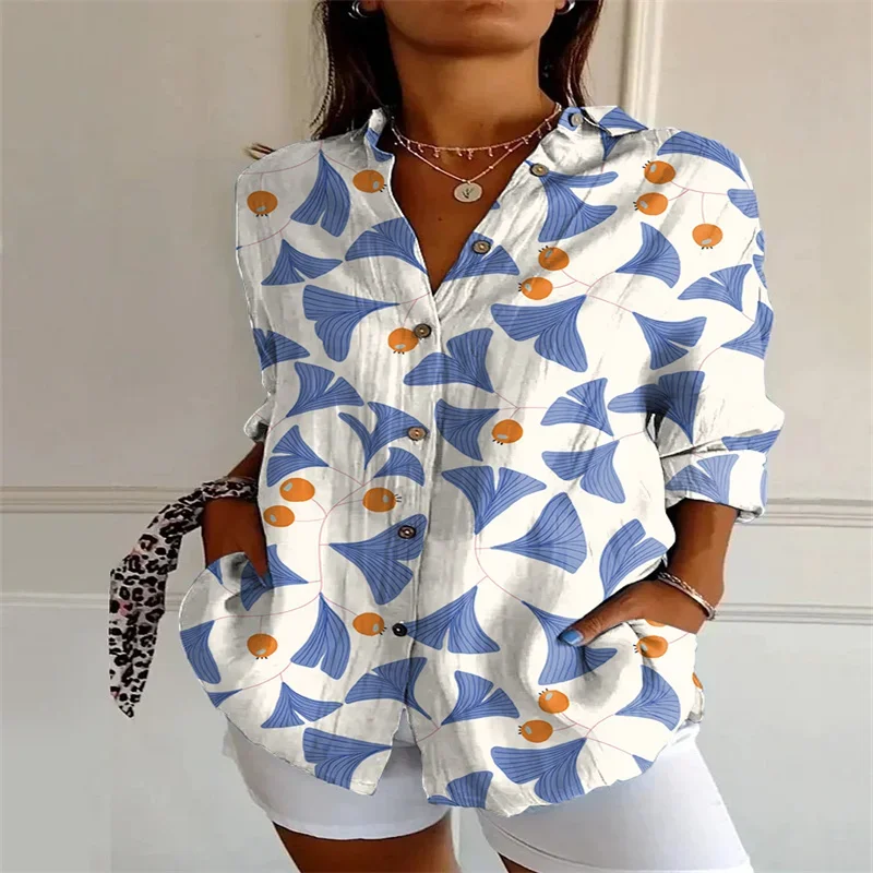 Spring and autumn new women's long shirt 3D digital printing womens fashion casual drop shoulder sleeve shirt retro floral shirt