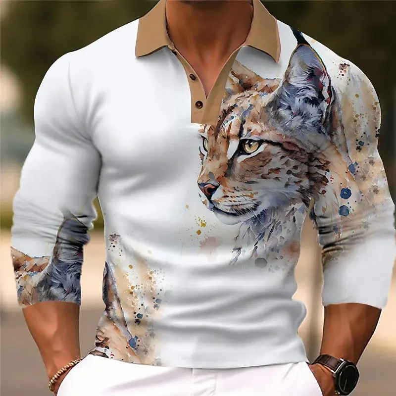 Leopard Animal Pattern Men's Street Polos T-Shirts Long Sleeve 3d Printed Youthful Vitality POLO Tee 6XL Plus Size Casual Tops