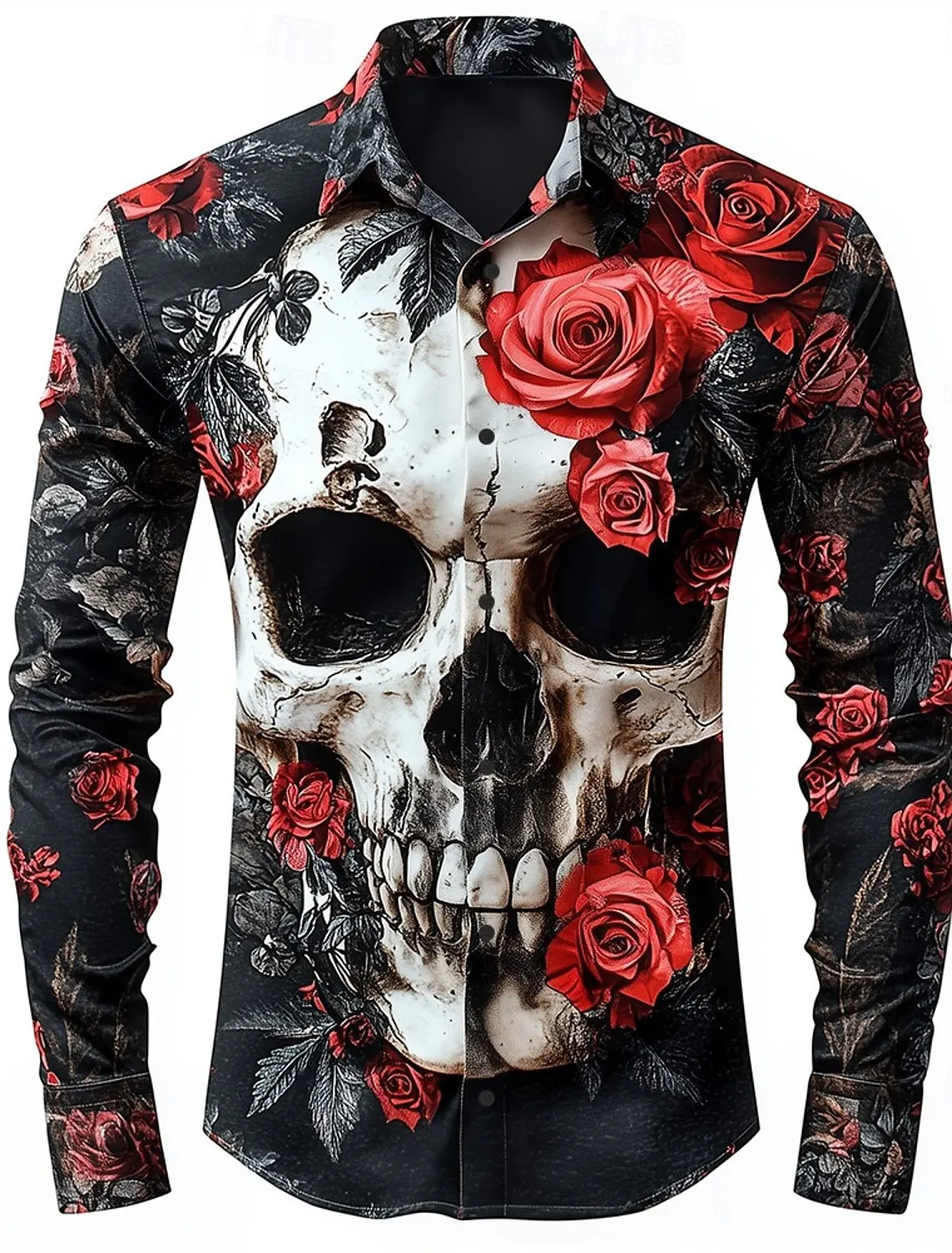 Camisa masculina esqueleto rosa crânios botão acima camisa manga longa estilo gótico escuro streetwear turndown 3d impressão camisas de colarinho