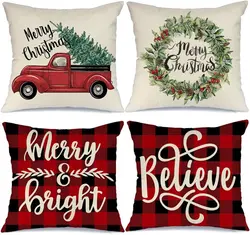 Farob Plaid Christmas Decoration Linen Cushion Cover Decor, Pillowcase Home Decor, For Sofa, Car, Bedroom 40x40  50x50 60x60