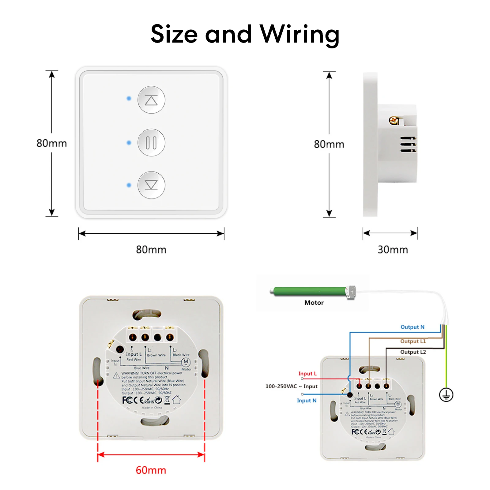LoraTap Tuya Smart Life ZigBee Curtain Pushbutton Switch 80*80 Percentage Remote Control Work with Google Assistant Alexa