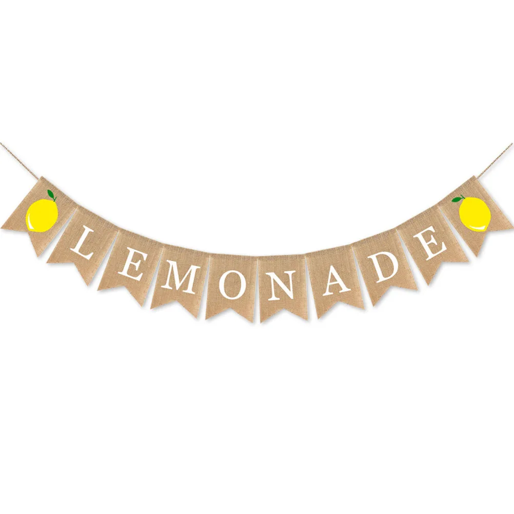 

2Pcs Burlap Banner Lemonade Party Decoration Hanging Bunting Pull Flag for Summer Kids Birthday Hawaii Dance Party Outdoor