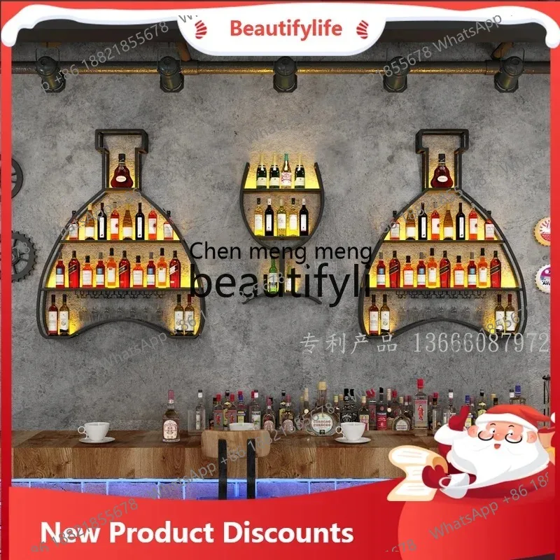 ss Bar Counter Creative Industrial Style Wall-Mounted Restaurant Storage Rack Wall Iron Art Wine Rack ss26