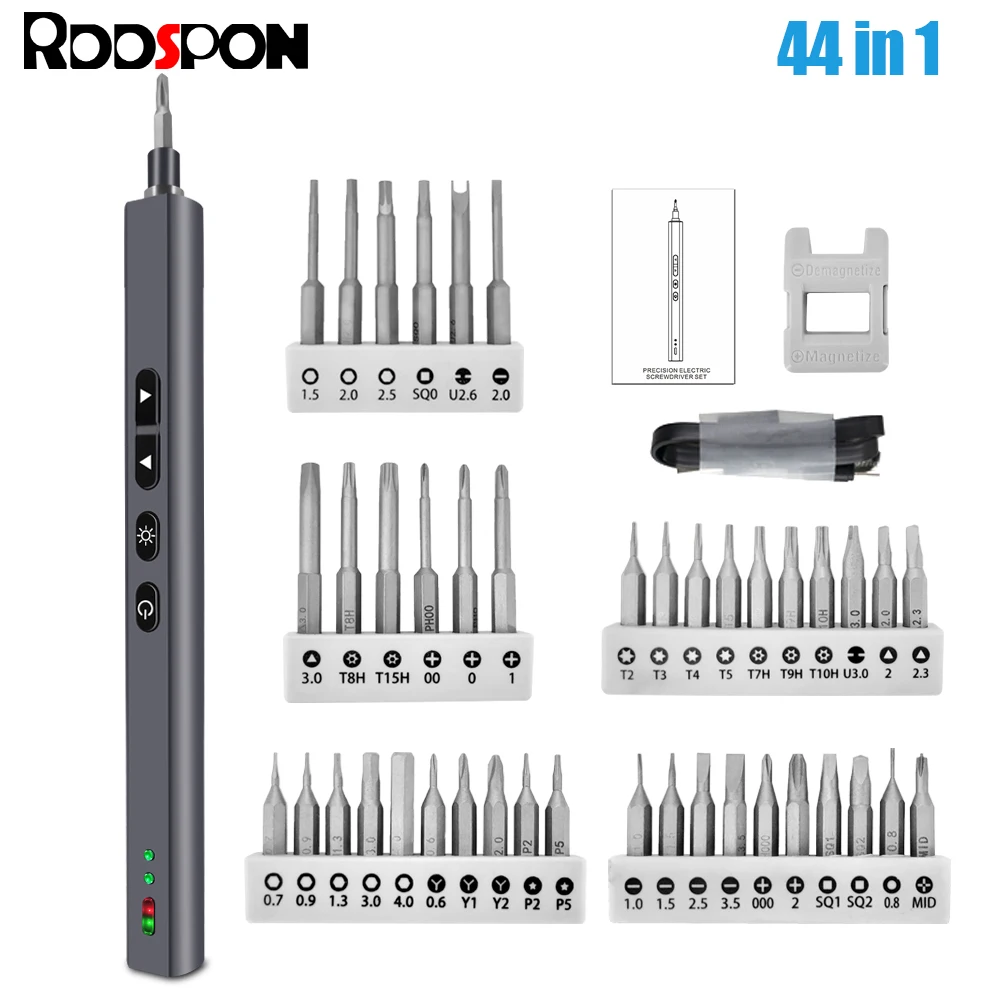 

Прецизионная электрическая отвертка, бесшумная, прочная, 2 передачи, Type-C, Зарядка светодиодный 44 в 1, магнитные биты, отвертка, ремонт электроинструментов