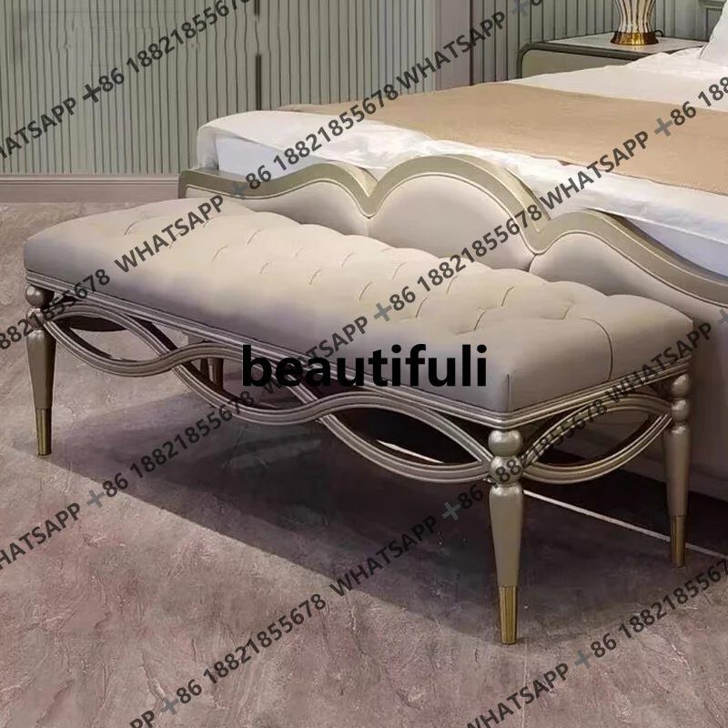 American style bedside stool bedroom solid wood soft bag bed entry against the wall shoe change bench fitting