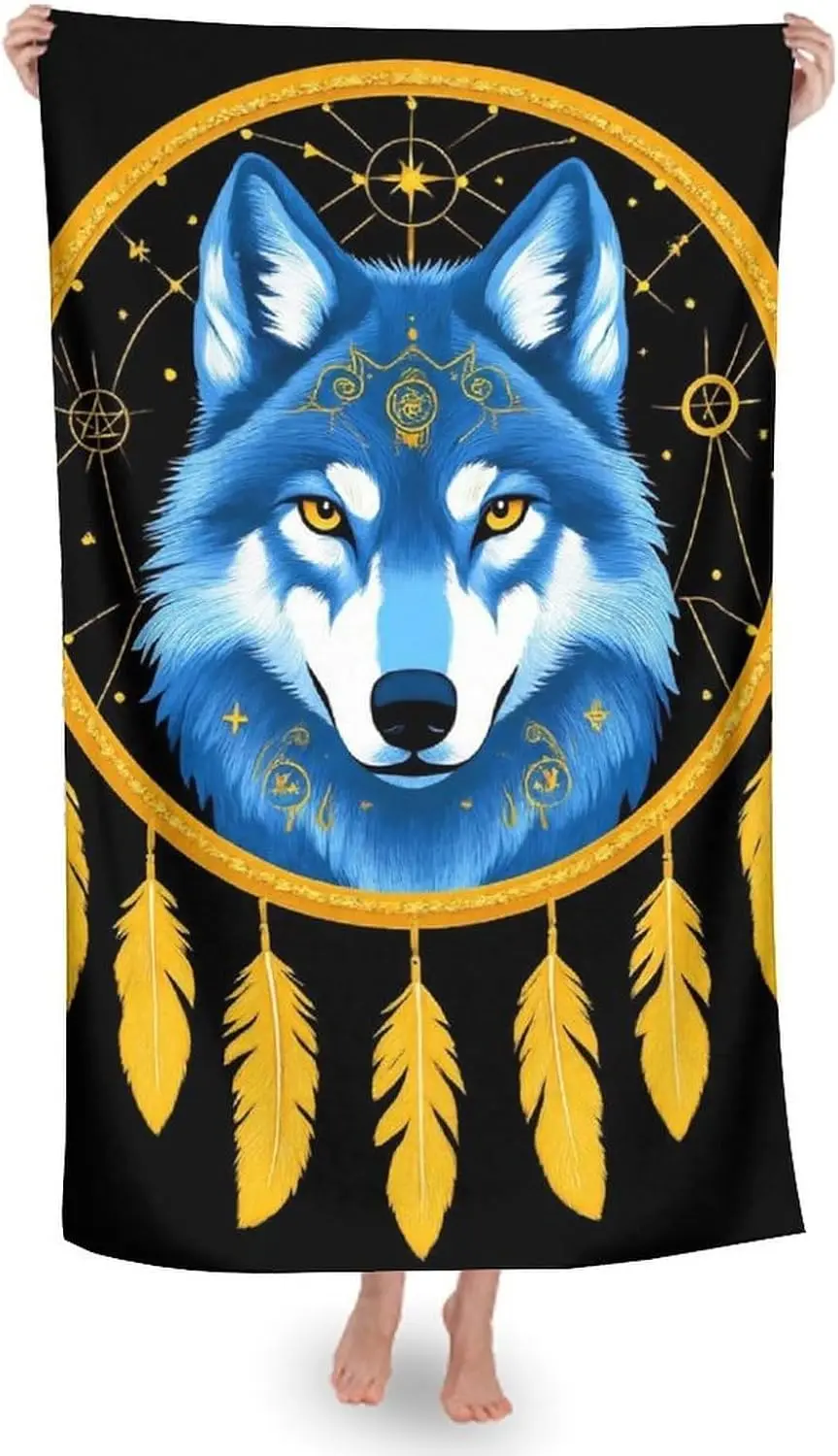 Boho Totem Native American Wolf Dream Catcher Bath Towel,Soft Microfiber Quick Drying Towel for Bathroom Beach Swimming Pool