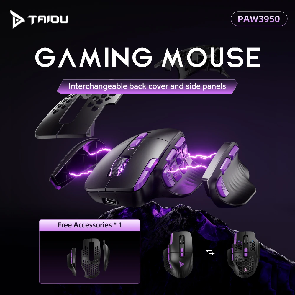 TAIDU TSG908 PRO Gaming MouseTri-modus PAW3950 PAW3311 Sensor 16 Seite Tasten DIY zurück abdeckung 1000 mAh Gaming Laptop Zubehör ​