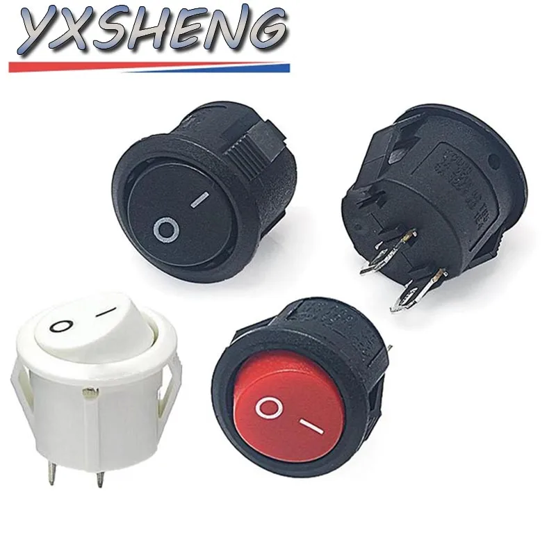 10PCS Push Button Switch 15mm SPST 2Pin 2 Block 3A 250V KCD1-105 KCD1 Snap-in On Off Round Rocker Switch Black Red White