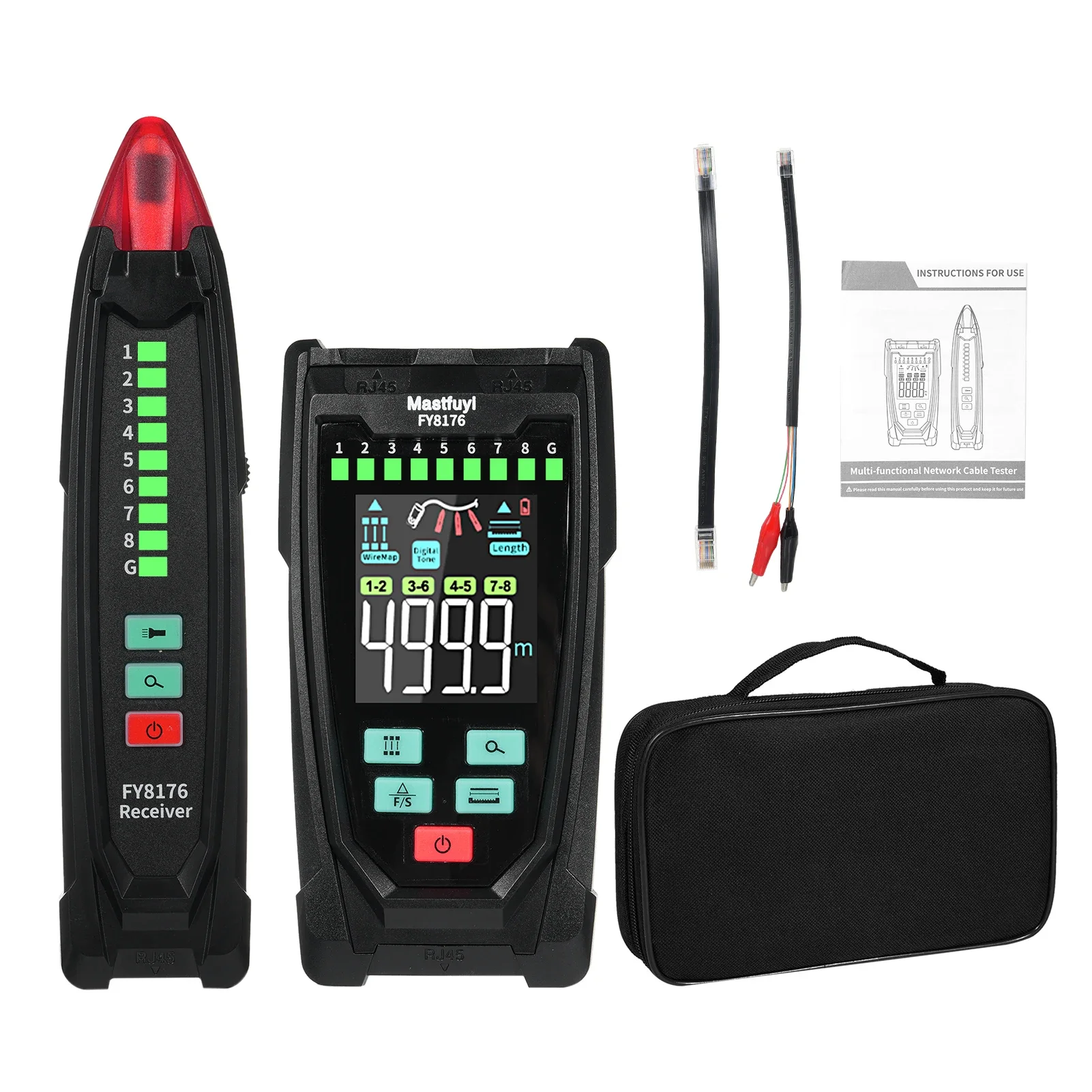 Mastfuyi FY8176 Network Cable Tester Lan Wire Tracker Sensitivity Adjustable Fault Distance Locating TDR RJ45 Network Tester