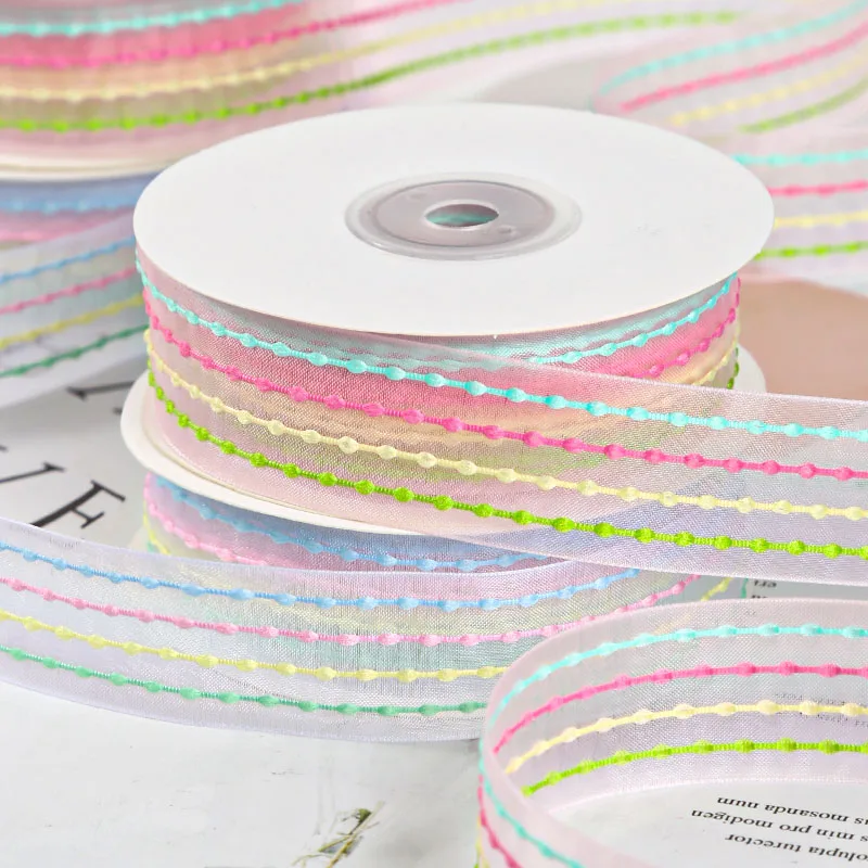 

New 25mm Four-Color Striped Ribbon Bouquet Gift Packaging Baked Handmade DIY Bow Ribbon 9 Meters