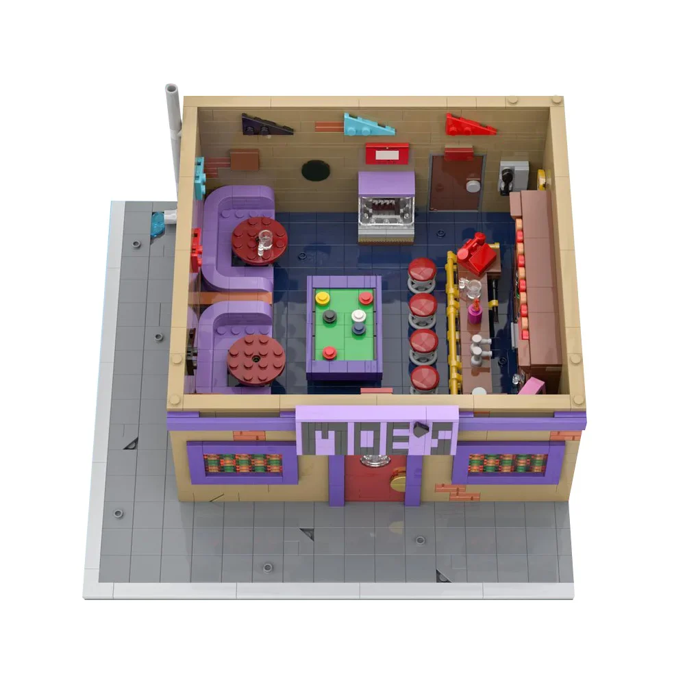 MOC Classic Family Movie Modular Moess Taverns Model Building Blocks Modular Elementary School Bricks Krustys Burger Kids Toy