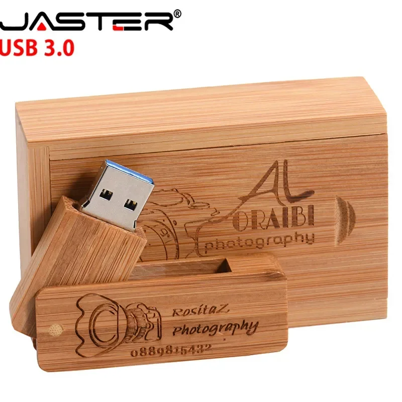 JASTER-memoria usb 3,0 de madera con logotipo personalizado gratis, pendrive con caja de 4GB, 8GB, 16GB, 32GB, 64GB y 128GB, regalo