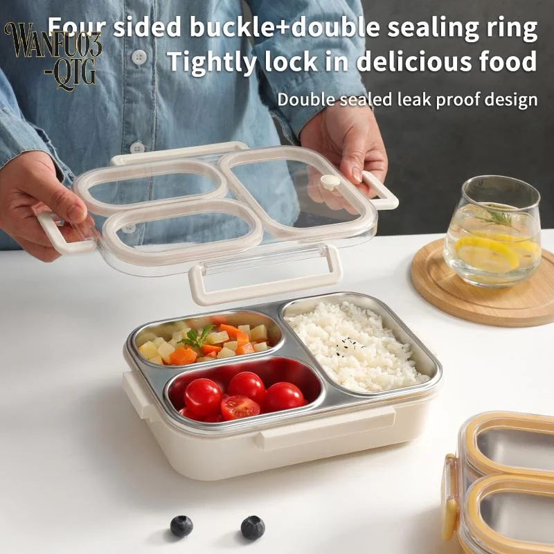 Hot Leak-Proof 304 Stainless Steel Lunch Box 1000ml Microwaveable Oven Safe Lunch Bento Box Sealed Compartmentalized Lunch Box