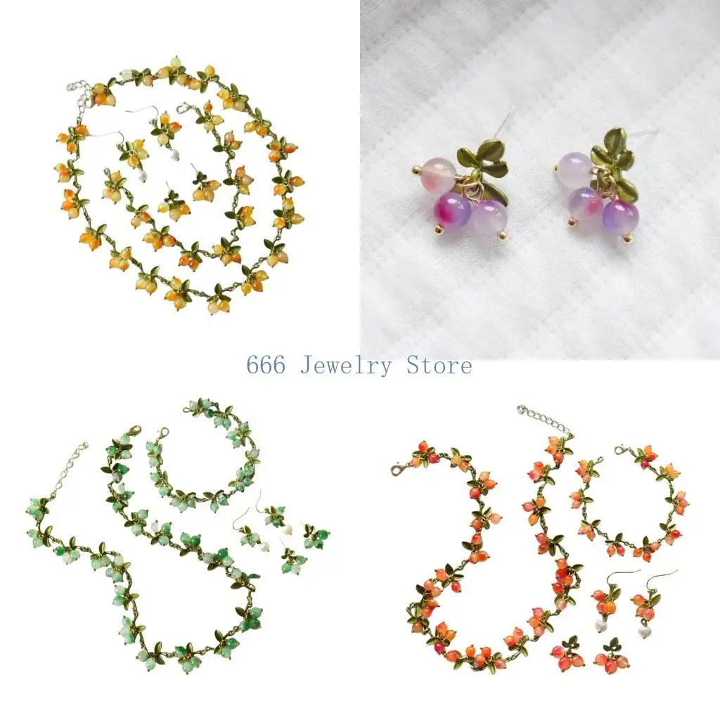 F2TD Beads Necklace Bracelet Earrings Set Fashion Accessories Comfortable Wear