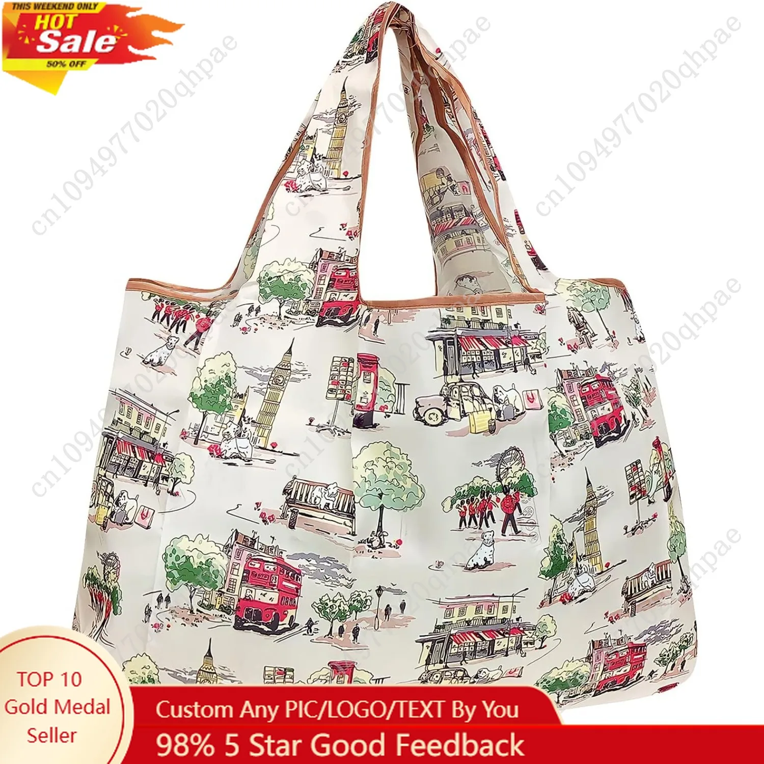 

Large Foldable Tote Nylon Reusable Grocery Bag