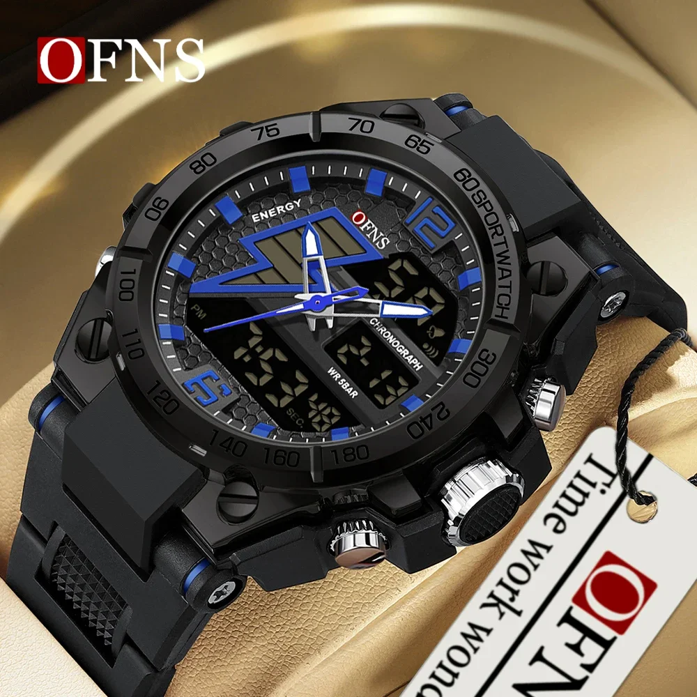 

OFNS Top Brand 6137 Fashion Men's Watch 5ATM Waterproof Sports Military Dual Display Watch Men's Quartz Watch 2024